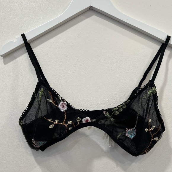 Anthropologie Botanique Floral Embroidered Black Bra Bralette Sz Small - Picture 7 of 7